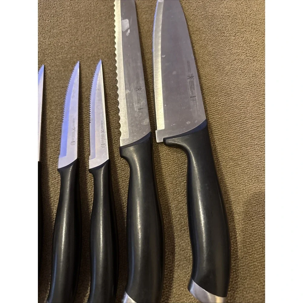 Lot of 10 J. A. HENCKELS Cutlery Knives Silver Cap Stainless Steak Chef (TD)